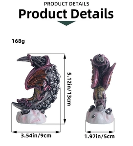 Detailed dimensions and weight of Gothic purple gargoyle sculpture with skull base