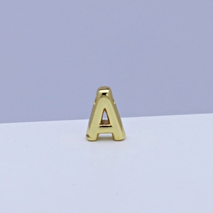 Polished 18k gold plated letter A pendant with smooth metallic mirror finish for DIY jewelry