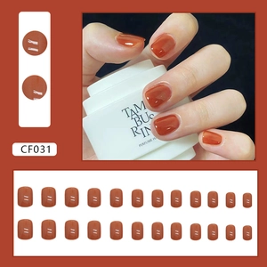 Solid warm orange glossy medium-length square press-on nails set with 24 pieces