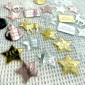 Mirror acrylic Merry Christmas cupcake toppers in gold silver and rose gold finishes