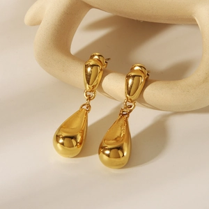 Minimalist Teardrop Earrings 18K Gold Plated Stainless Steel Polished Water Drop Dangle For Women Modern Style