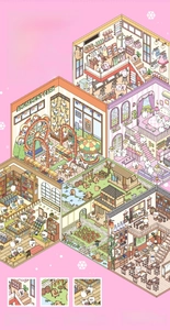 Detail showing 3D miniature scenery stickers with isometric cute dollhouse themed designs