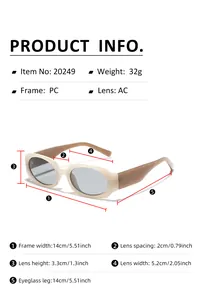 Detailed size chart for retro rectangular sunglasses with frame and lens measurements