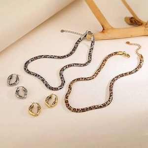 Stainless Steel Leopard Print Snake Bone Chain Necklace And Hoop Earrings Set For Women Fashion Jewelry Maillard Style