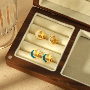 Celestial Star Moon Stud Earrings 18K Gold Plated Stainless Steel Enamel Drip Oil Vintage Jewelry For Women