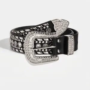 Cintura Strass Y2K Punk per Donna Cinturino con Borchie Western in Pelle PU Cintura Decorativa Scintillante per Jeans Pantaloni Accessori