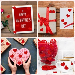 Sparkly red heart stickers on roll for Valentine's Day gift wrapping and card decoration