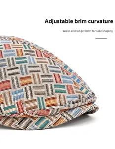 Detailed shot of retro colorful jacquard knit fabric and wide bendable visor of the cap