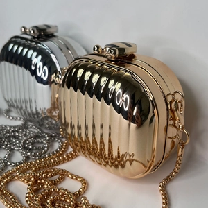 Chic ripple texture acrylic mini crossbody evening bag with metal chain in gold and silver