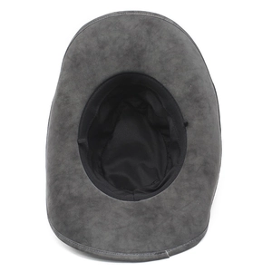Classic dark grey wide brim western cowboy hat shown from an interior bottom view