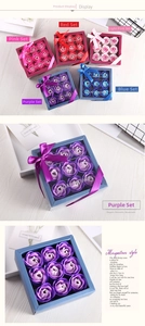 Detail of 9pcs handmade soap rose flower gift box with window display and satin ribbon