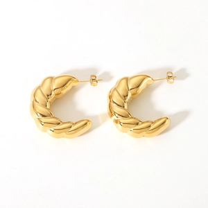 Detail of 18K gold plated stainless steel chunky twisted rope hoop earrings