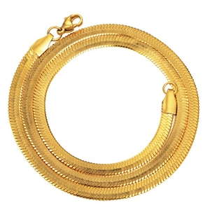 Flat gold snake chain necklace made of stainless steel with a secure lobster clasp closure