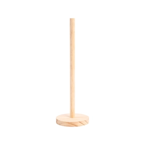 Vertical solid wood display stand for hair scrunchies and bracelets with a round base