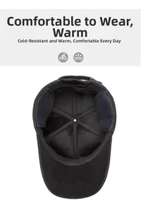 Detail of warm thickened plush lining and ear protection on elderly winter baseball cap