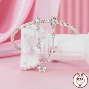 S925 sterling silver safety chain with butterfly and bow charms for DIY bracelets