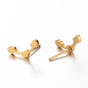 Triple gold heart stud earrings in minimalist polished stainless steel design for women
