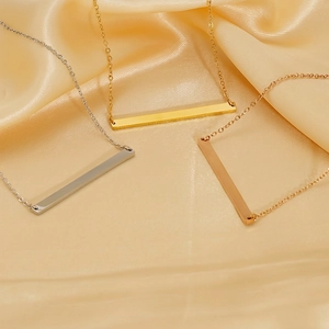 Collier Barre Horizontale Minimaliste Acier Inoxydable Plaqué Or 18K Poli Miroir Bijoux Géométriques Femme