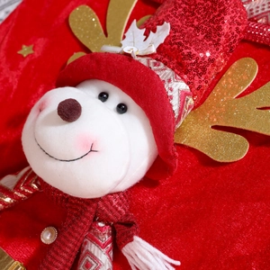 Christmas chair cover featuring 3D reindeer with red sequins and festive gold antlers
