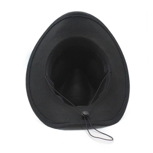 Classic black wool felt fedora cowboy hat featuring adjustable windproof chin strap