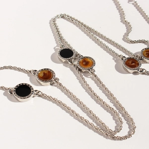 Long Copper Necklace Round Enamel Geometric Pendant Minimalist Elegant Sweater Chain For Women
