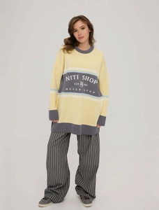 Women Oversized Knit Pullover Sweater Cotton Polyester Crewneck Long Sleeve Color Block Casual Top