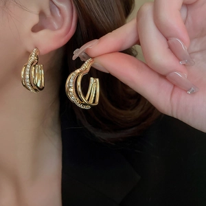 Triple Layer Heart Star Rhinestone Stud Earrings 925 Sterling Silver Earring Post Gold Geometric Earrings For Women Jewelry