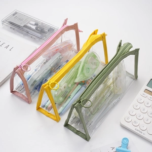 Transparent large capacity PVC pencil cases in pink yellow and green colors