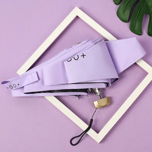 Mini purple ultra-flat five-fold card umbrella with UPF 50+ sun protection features