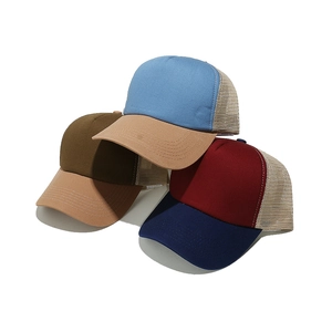 Three-pack mesh trucker hats featuring contrast color splicing and breathable back panels