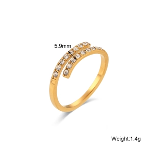 Adjustable 14k gold plated stainless steel cross ring with zircon, 5.9mm wide and 1.4g