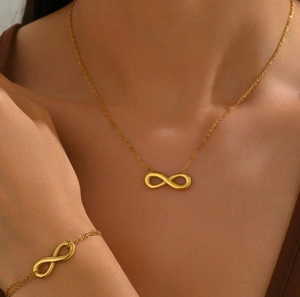 Infinity Symbol Necklace And Bracelet Set Stainless Steel Gold Plated Minimalist Jewelry For Women Elegant O-Chain