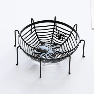 Halloween black metal spider web fruit bowl basket for bar and home party table decoration