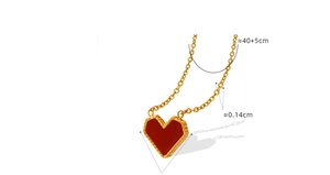 Detail of red heart pendant with 18k gold plated chain showing 40+5cm length measurement