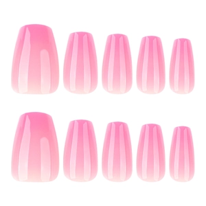 Pink gradient short ballerina press-on nails with shiny finish 10pcs set on white background