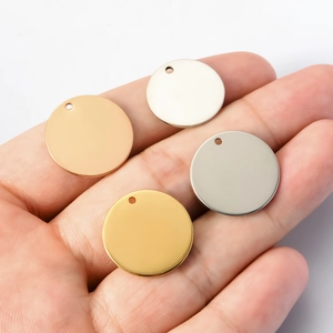 Mixed color set of round stainless steel blank tags in gold, silver, and rose gold finishes