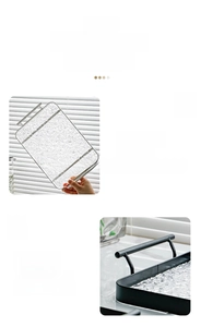 Detailed view of rectangular water ripple tray with sturdy black metal handles
