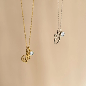 DIY stainless steel initial necklaces with birthstones in gold and silver finish