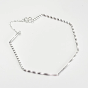 Polished S925 sterling silver hexagonal geometric bracelet with fine safety chain link