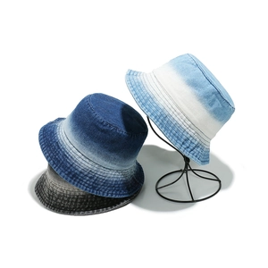 Washed Cotton Denim Bucket Hat Gradient Color Sun Protection Retro Casual Streetwear Fisherman Hat For Women
