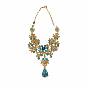 Vintage golden necklace featuring blue zircon floral design and waterdrop pendant