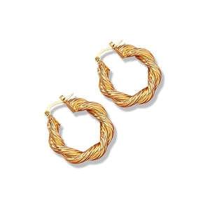 Minimalist twisted rope hoop earrings in 18k gold plated copper with elegant braided texture