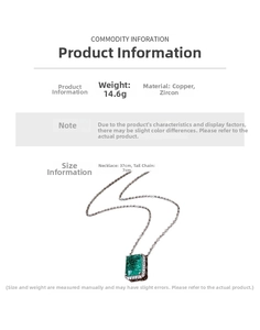 Detail showing emerald-cut green zircon necklace with 37cm chain and 7cm extension
