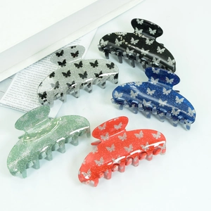 Butterfly Pattern Glitter Large Hair Claw Clip Plastic Sparkly Hair Accessories For Women Girls Elegant Non-Slip