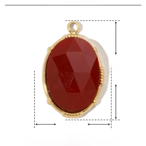 Technical dimensions of red oval natural stone pendant in stainless steel frame