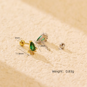 Luxurious S925 silver emerald drop earrings with diamond inlay and screw back clasp