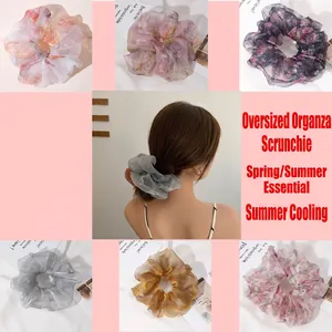 Oversized organza scrunchies in various floral patterns and colors for women hair styling