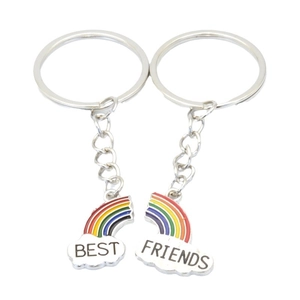 Rainbow and cloud Best Friends metal keychain set for couples and party favors