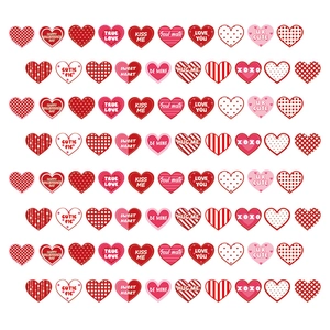 Red and pink heart wall stickers with romantic phrases for Valentine's party decor
