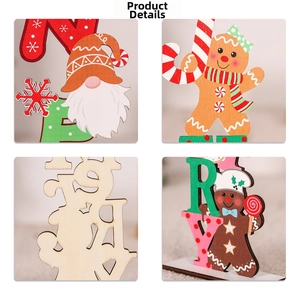 Detailed close-up of Christmas wooden gnome and gingerbread man tabletop ornaments